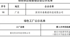 深圳泰衡诺、重庆传音科技入选工信部2022年“绿色制造”名单